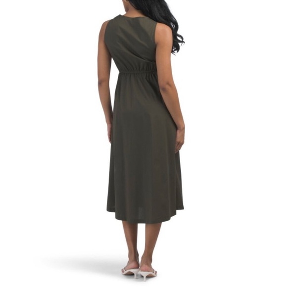 MIAN OLIVE GREEN UTILITY STYLE ZIP FRONT MIDI DRESS! New! L - Picture 2 of 4